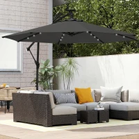 Outsunny Parasol déporté LED solaire env. Ø300 cm pivotant Parasol avec manivelle pied housse de protection Gris foncé(m-5)