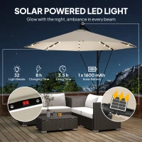 Outsunny 3 m Cantilever Parasol with Solar LED Lights Garden Umbrella with Cross Base, Cream White(m-4)