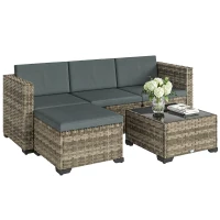 Outsunny Conjunto de Jardín Exterior de Ratán 5 Piezas con Cojines 2 Sillones de Esquina Sillón sin Brazos Reposapiés y Mesa(m-10)