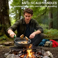 Outsunny Camping Cookware Set for 2-3 People, Ultralight Aluminium Camping Cooking Kit with Anti-Scald Handles, Grey(m-8)