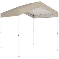Outsunny Klappbarer Pavillon 2,4x2,4 m Pop-up UPF50+ Zentralverschluss Höhenverstellbar Tragetasche Sandsäcke Beige(m-1)
