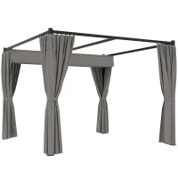 Outsunny Pergola de Jardin avec Toit Rétractable et Rideaux, en Métal et Polyester, 300x300x227 cm, Gris clair(m-6)