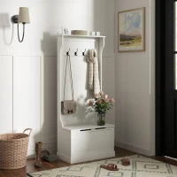 HOMCOM Schuhgarderobe mit Stauraumbank, 4 Haken, Moderner Stil, 71,5x39,5x170 cm, Weiß(m-2)