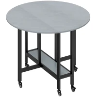 HOMCOM Masă de Dining Pliantă cu Roți și Raft Deschis Masă de Bucătărie pentru Spații Mici Gri Ciment(m-1)