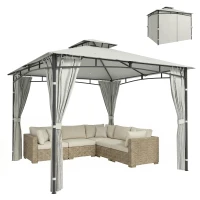 Outsunny Gartenpavillon Außen Einziehbarer Dachrahmen und Doppeldach UV50+ Wasserdicht 3x3m Creme(m-8)