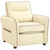 HOMCOM Fauteuil de Salon Moderne avec Rembourrage Épais, Poche Latérale et Revêtement en Similicuir, Beige(m-1)