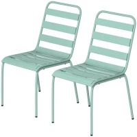 Outsunny Set de 2 Scaune de Grădină Empilabile din Metal pentru Terasă, Balcon, Grădină, Verde(m-7)