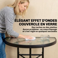 Outsunny Outdoor-Bistro-Set, 3-teiliges Terrassenmöbel mit klappbaren Stühlen und halbkreisförmigem Glastisch, Schwarz(m-4)