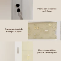 HOMCOM Miroir-joaillier avec lumière LED monté au mur ou sur la porte avec serrure Miroir plein pied 2 tiroirs Blanc(m-4)