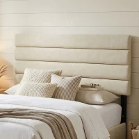 HOMCOM Tête de lit 140 cm tapissée aspect lin Hauteur réglable 3 niveaux 106/116/126 cm Montage mural Beige(m-2)