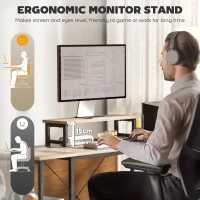 HOMCOM L-förmiger Schreibtisch, Vielseitiger Bürotisch mit einstellbaren Regalen und Aufbewahrungstasche, Monitorständer, Natur(m-6)