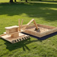 AIYAPLAY Sandkasten für Kinder aus Holz mit Bagger, Kindersandkasten mit 360°-drehbarem Sitz und Auskleidung 184x90x56 cm Natur(m-5)