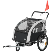 HOMCOM Rimorchio bici 2 in 1 per bambini con cintura a 5 punti e copertura antivento, Nero(m-8)