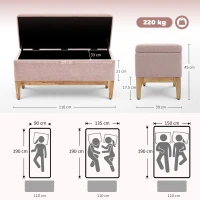 HOMCOM Cassapanca con coperchio rimovibile stile scandinavo, Panca contenitore in tessuto effetto lino, 110x39x45 cm, rosa(m-3)