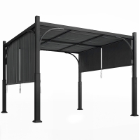 Outsunny Gartenpergola 3 x 3 m, Gartenlaube mit Schiebebaldachin, Metallgestell, für Außenbereich, Dunkelgrau
