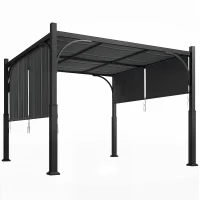 Outsunny Gartenpergola 3 x 3 m, Gartenlaube mit Schiebebaldachin, Metallgestell, für Außenbereich, Dunkelgrau(m-1)
