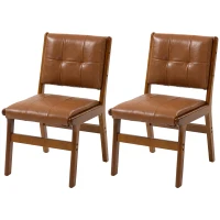 HOMCOM Lot de 2 chaises de salle à manger revêtues en PU assise rembourrée pieds en bois pour salon marron(m-1)