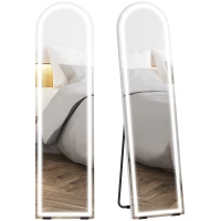 HOMCOM Oglindă de corp întreg cu lumini LED, 150 x 40 cm, arcuită, dimabilă, 3 culori de lumină, freestanding sau montare pe perete, Alb(m-7)