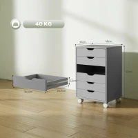 HOMCOM Cassettiera da Scrivania con 6 Cassetti, Mobile con Ruote e Guide Scorrevoli Silenziose per Ufficio Casa, Grigio(m-3)