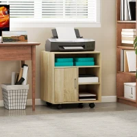 HOMCOM Meuble pour imprimante multifonction à roulettes avec étagères et grand espace de rangement 60x50x65,5 cm bois naturel(m-2)