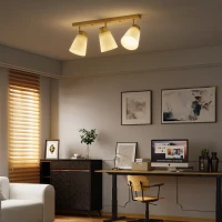 HOMCOM Lampadario da Soffitto con 3 Punti Luce Regolabili a 90° e Attacchi E27, Colore Legno(m-9)