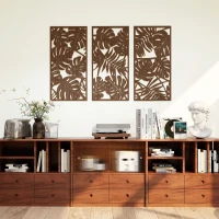 HOMCOM Décoration Murale en Bois 3D 3 Pièces 40x80 cm Ornements Muraux à Motif de Feuilles Tropicales Noyer(m-4)