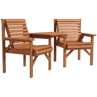 Outsunny Set bistro 3 pièces en bois – mobilier de jardin résistant aux intempéries, design à lattes, trou pour parasol, carbonisé(m-6)