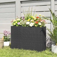 Outsunny Erhöhter Pflanzkasten aus geflochtenem PE-Rattan, Blumenständer mit abnehmbarem Einsatz und verstellbaren Füßen, Stahlrahmen, schwarz(m-6)