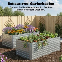 Outsunny Set van 2 Gegalvaniseerde Verhoogde Plantenbakken, 180 x 90 x 60 cm, Metalen Plantenbakken met Veilige Rand, Zilver(m-4)