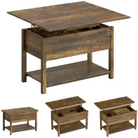 HOMCOM Tavolo da salotto sollevabile ed estensibile con scomparto nascosto e ripiano aperto, 100x45x50,5 cm, marrone rustico(m-8)