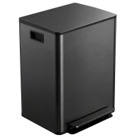HOMCOM Pattumiera da cucina con 2 scomparti 2 x 30L, in acciaio inossidabile e coperchio a chiusura soft, 47,7x37,5x66,8 cm, nero(m-7)