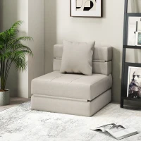 HOMCOM Poltrona-letto con 1 cuscino sfoderabile, divano-letto convertibile 1 posto in tessuto, 70x70x61 cm, Beige(m-5)