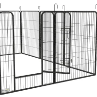 PawHut Parc pour chiots 12 pièces enclos pliable avec 2 portes 12 panneaux en acier 80x100 cm chacun Gris(m-5)