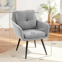 HOMCOM Chaise d'appoint moderne, fauteuil rembourré avec pieds métalliques, aspect lin, gris clair(m-3)