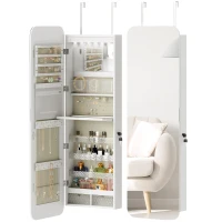 HOMCOM Miroir-joaillier avec lumière LED monté au mur ou sur la porte avec serrure Miroir plein pied 2 tiroirs Blanc(m-6)