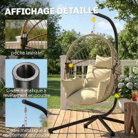 Outsunny Fauteuil Œuf Suspendu, Chaise Hamac Balançoire Intérieur et Extérieur, Panier Pliable, Coussin Rembourré, Kaki(m-7)