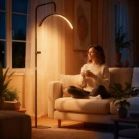 HOMCOM Lampe Extensions de Cils Demi-Lune avec Tête Pivotante 350° 7 Températures de Couleur Luminosité Ajustable Support pour Téléphone(m-4)