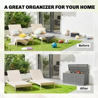 Outsunny Tuinbox 379 Liter Waterdicht Afsluitbaar UV-bestendig Opbergbox met Houtlook voor Tuin 122,5x56x62cm Grijs(m-4)
