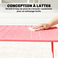 Outsunny Table de Salle à Manger Extérieure 120 x 70 cm pour 4 Personnes, Table de Jardin Rectangulaire avec Plateau à Lattes et Bords Arrondis, Rouge(m-6)