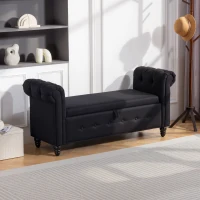 HOMCOM Panca contenitore 2 in 1 con piedi in legno, in tessuto effetto lino, 146.5x49x72 cm, Nero(m-6)