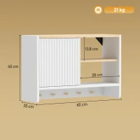 HOMCOM Armario mural de baño, mueble de almacenamiento para baño con puerta, estantes abiertos y 5 ganchos(m-3)