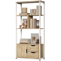 HOMCOM Bibliothèque Étagère à livres avec étagères, tiroirs et porte 58x24x122 cm Style industriel Blanc et bois naturel(m-1)