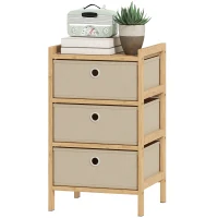 HOMCOM Commode avec 3 tiroirs en tissu Structure en bambou Commode pour petits espaces Crème et naturel(m-1)