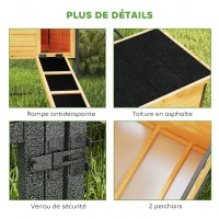 PawHut Cușcă pentru găini din lemn și oțel cu țarc, cuib, tavă pentru dejecții și acoperiș deschis 192x81,5x104cm portocaliu(m-5)