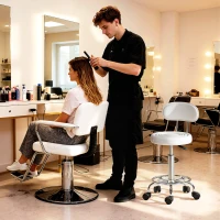 HOMCOM Tabouret Pivotant avec Dossier et Roulettes Chaise Réglable pour Salon de Beauté Studio de Tatouage 32x40x70-86cm Blanc(m-5)