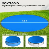 Outsunny Round Pool Cover Ø 550 cm Dust- and Waterproof Tarp with Securing Rope & Tensioner for Summer & Winter, Blue(m-3)