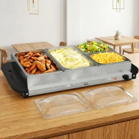 HOMCOM 4 Tray Electric Food Warmer Buffet Server with Warming Plate, Cool Touch Handles, Adjustable Temperature, 300W, 2 x 2.4L and 2 x 1L Pans(m-2)