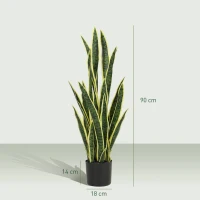 Outsunny Sanseveria artificielle en pot pour extérieur et intérieur avec 21 feuilles modelables, Ø20x90 cm(m-3)