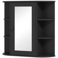HOMCOM Spiegelschrank mit 6 offenen und 2 geschlossenen Ablagen aus Holz und Glas, 66x17x63 cm, Schwarz(m-6)
