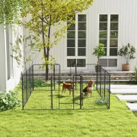 PawHut Parc pour chiots 12 pièces enclos pliable avec 2 portes 12 panneaux en acier 80x100 cm chacun Gris(m-4)